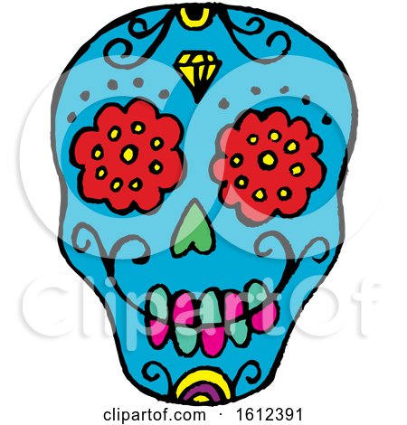 Clipart of a Dia De Muertos Day of the Dead Skull - Royalty Free Vector Illustration by Cherie Reve