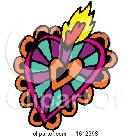 Clipart of a Dia De Muertos Day of the Dead Heart - Royalty Free Vector Illustration by Cherie Reve