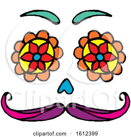 Clipart of a Dia De Muertos Day of the Dead Face - Royalty Free Vector Illustration by Cherie Reve
