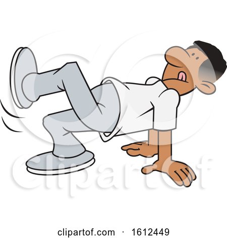 Clipart of a Cartoon Black Man Doing a Stretching Exercise - Royalty Free Vector Illustration by Johnny Sajem