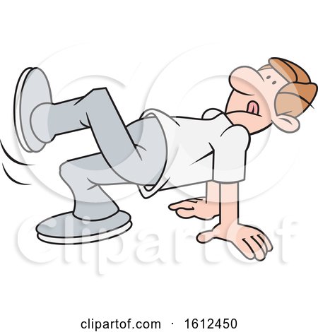 Clipart of a Cartoon White Man Doing a Stretching Exercise - Royalty Free Vector Illustration by Johnny Sajem