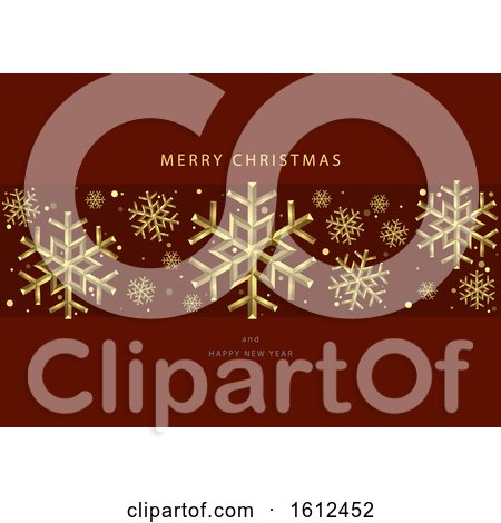 Clipart of a Merry Christmas and Happy New Year Greeting with Snowflakes on Red - Royalty Free Vector Illustration by dero
