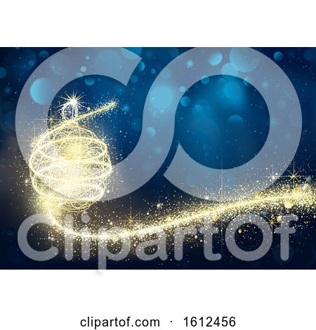 Clipart of a Blue and Gold Christmas Background with a Magical Bauble - Royalty Free Vector Illustration by dero