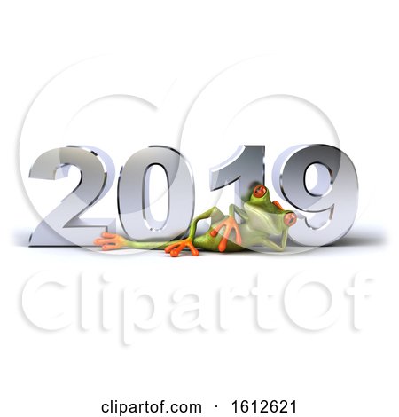 Clipart of a 3d Green Frog by New Year 2019, on a White Background - Royalty Free Illustration by Julos