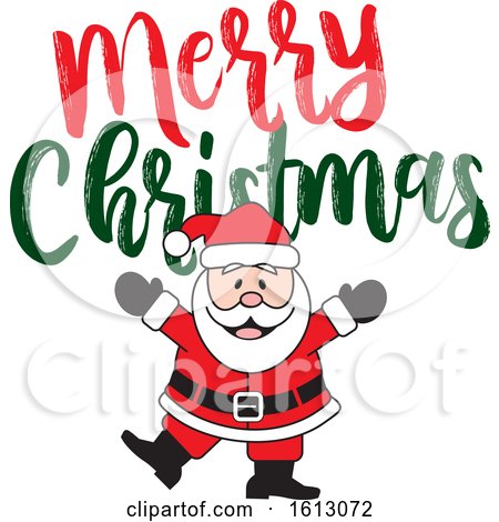 Clipart of a Happy Dancing White Santa Claus with a Merry Christmas Greeting - Royalty Free Vector Illustration by Johnny Sajem