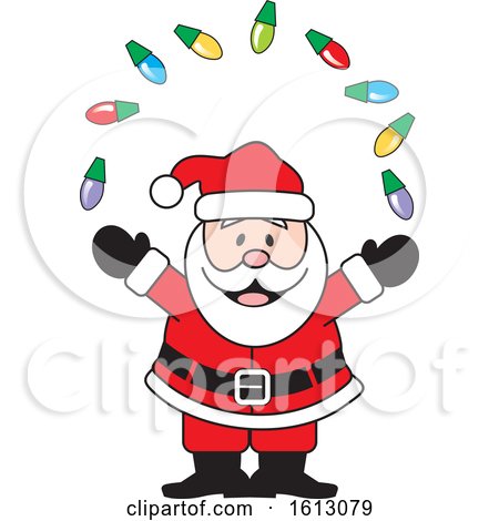 Clipart of a Happy White Santa Claus Juggling Christmas Lights - Royalty Free Vector Illustration by Johnny Sajem