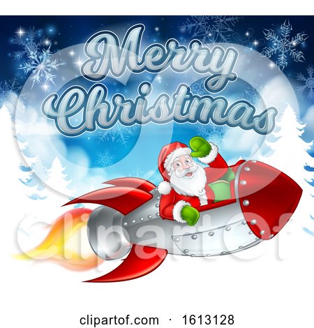 Santa Claus in Rocket Merry Christmas Cartoon by AtStockIllustration