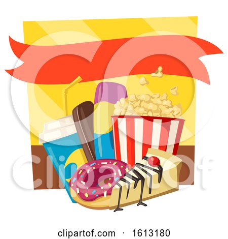 Clipart of a Popcorn Bucket with Soda and Sweets - Royalty Free Vector Illustration by Vector Tradition SM