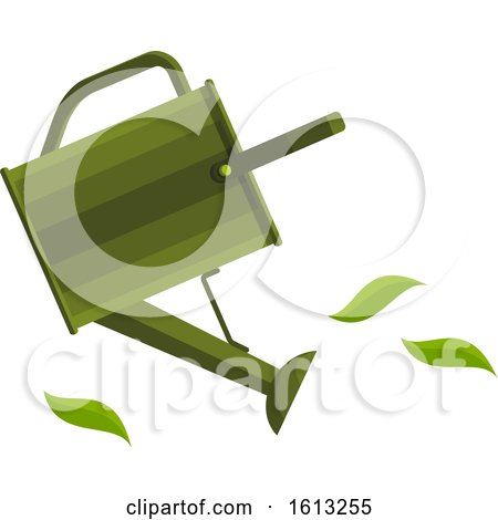 Clipart of a Green Watering Can and Leaves - Royalty Free Vector Illustration by Vector Tradition SM