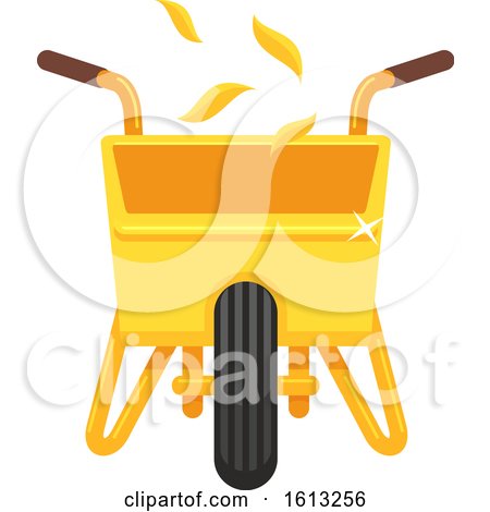 Clipart of a Golden Wheelbarrow and Leaves - Royalty Free Vector Illustration by Vector Tradition SM