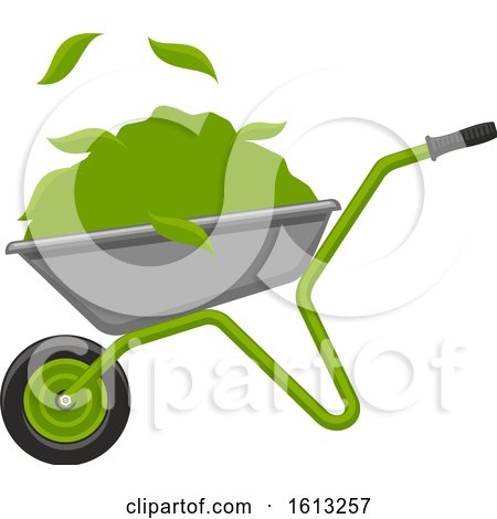 Clipart of a Wheelbarrow and Green Leaves - Royalty Free Vector Illustration by Vector Tradition SM