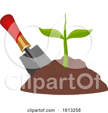 Clipart of a Hand Shovel and Seedling Plant - Royalty Free Vector Illustration by Vector Tradition SM