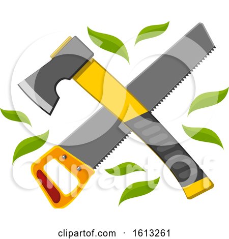 Clipart of a Crossed Axe and Saw - Royalty Free Vector Illustration by Vector Tradition SM