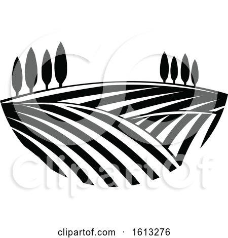 Clipart of Black and White Farm Land - Royalty Free Vector Illustration by Vector Tradition SM