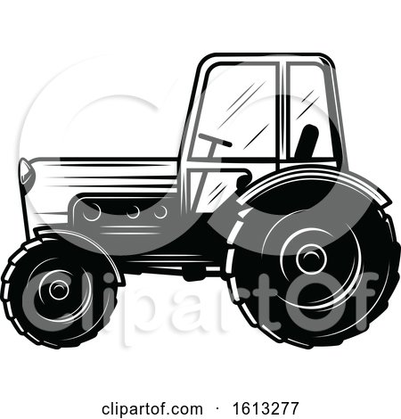Clipart of a Black and White Farm Tractor - Royalty Free Vector Illustration by Vector Tradition SM