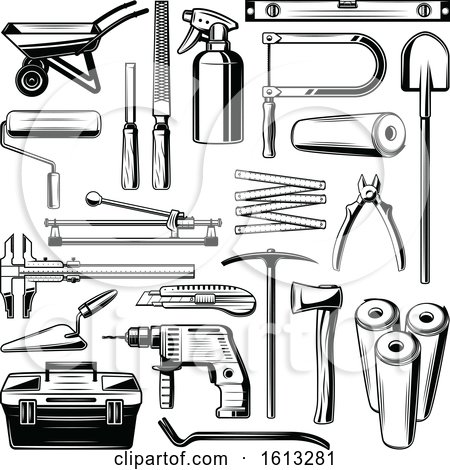 Clipart of Black and White Tools - Royalty Free Vector Illustration by Vector Tradition SM