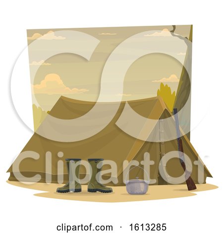 Clipart of a Tent with a Hunting Rifle - Royalty Free Vector Illustration by Vector Tradition SM