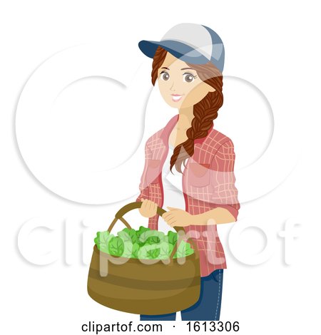 Teen Girl Harvest Greens Basket Illustration by BNP Design Studio