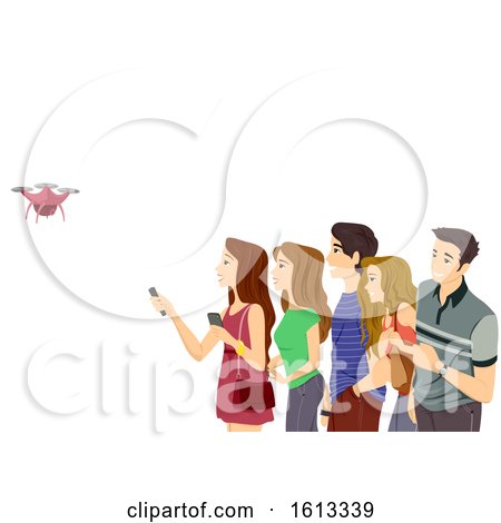Teens Group Drone Selfie Illustration by BNP Design Studio