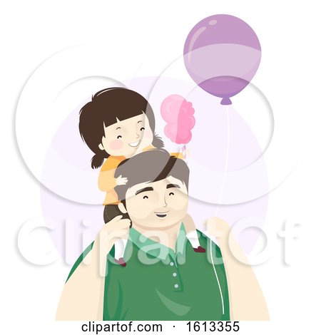 Kid Girl Father Cotton Candy Balloon Illustration by BNP Design Studio