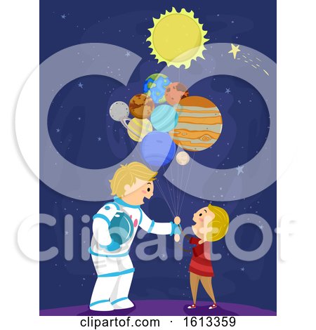 Stickman Kid Boy Dad Balloon Planets Illustration by BNP Design Studio