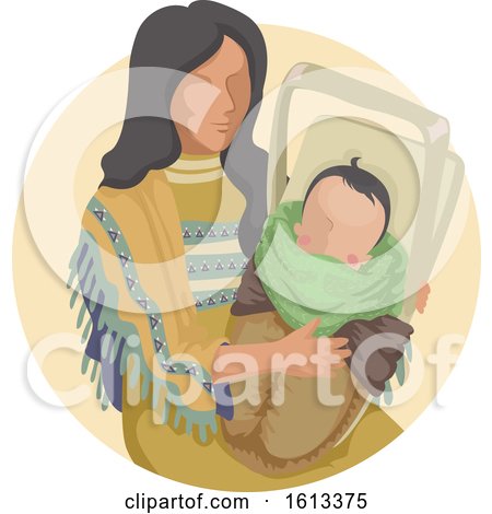 Girl American Indian Papoose Baby Illustration by BNP Design Studio