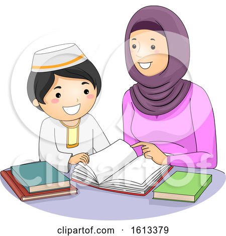 Girl Mom Kid Boy Muslim Study Illustration by BNP Design Studio