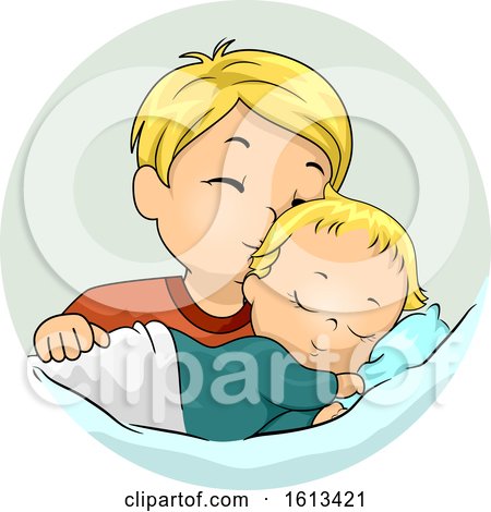 Kid Boy Kiss Baby Sibling Illustration by BNP Design Studio