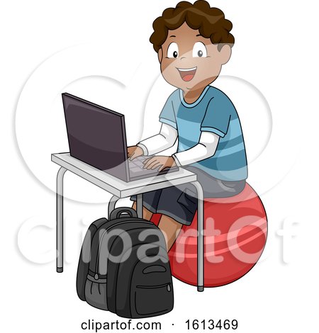 Kid Boy Laptop Exercise Ball Illustration by BNP Design Studio