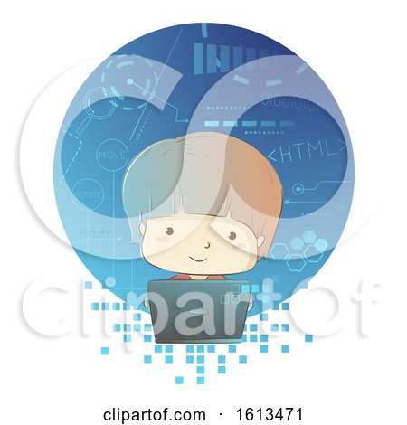 Kid Boy Programming Laptop Illustration by BNP Design Studio