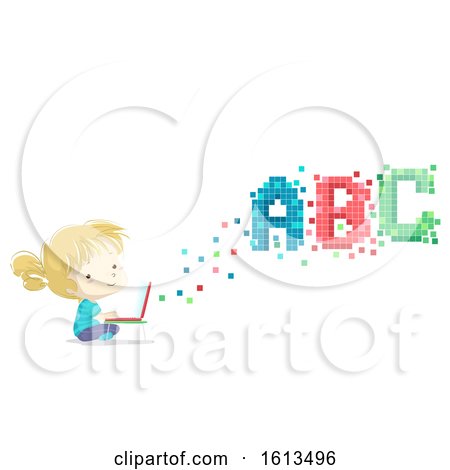 Kid Girl Laptop Pixels Illustration by BNP Design Studio