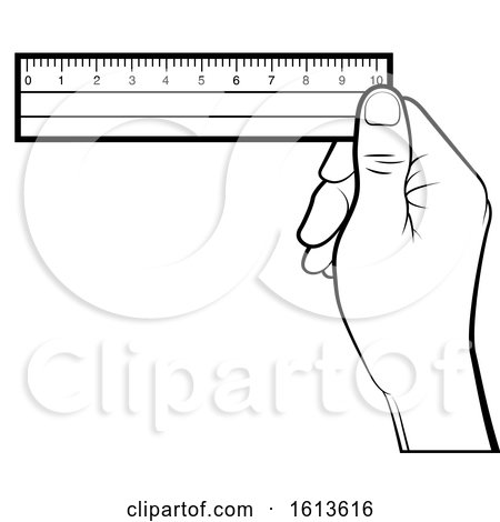 Clipart of a Black and White Hand Holding a Ruler - Royalty Free Vector Illustration by Lal Perera