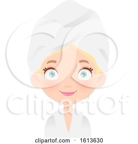 Clipart of a Blue Eyed Blond White Girl Wearing a Spa Robe and Towel on Her Head - Royalty Free Vector Illustration by Melisende Vector