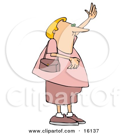 Blond Man Cross Dressed In Pink Women's Clothes, Waving To Hail A Taxi Clipart Illustration by djart