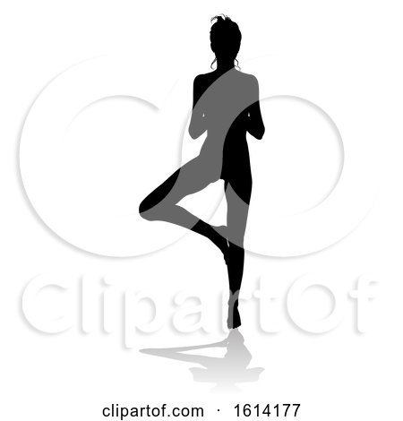 Yoga Pilates Tree Pose Woman Silhouette, on a white background by AtStockIllustration