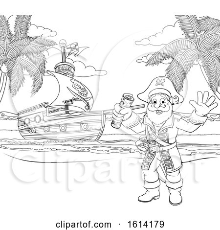 Cartoon Pirate on Beach Coloring Page by AtStockIllustration