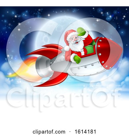 Santa Claus in Rocket Christmas Moon Cartoon by AtStockIllustration
