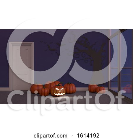 3D Contemporary Empty Room with Jack-o-lantern by KJ Pargeter
