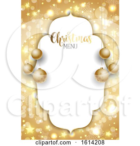 Golden Christmas Background with Gold Hanging Baubles by KJ Pargeter