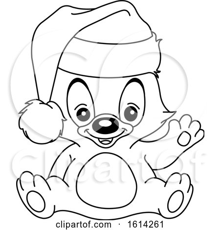 Clipart of a Black and White Christmas Teddy Bear Waving - Royalty Free Vector Illustration by yayayoyo