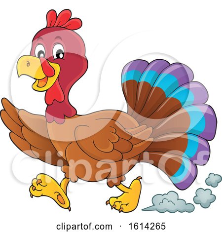 Clipart of a Running Turkey Bird - Royalty Free Vector Illustration by visekart