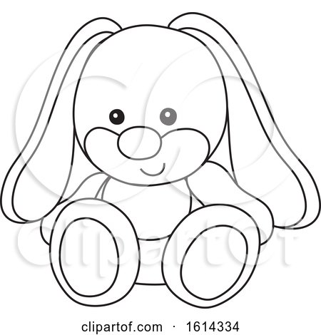 Clipart of a Lineart Bunny Rabbit Toy - Royalty Free Vector Illustration by Alex Bannykh