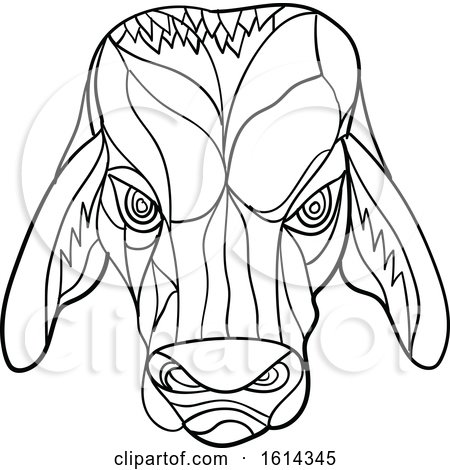 Clipart of a Black and White Low Polygon Brahma Bull Mascot Head - Royalty Free Vector Illustration by patrimonio