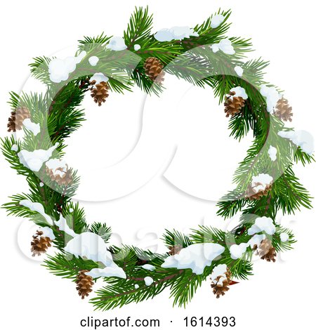 Clipart of a Pinecone and Branch Christmas Wreath with Snow - Royalty Free Vector Illustration by Vector Tradition SM