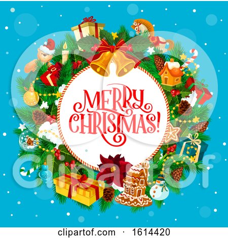 Clipart of a Merry Christmas Greeting in a Wreath - Royalty Free Vector Illustration by Vector Tradition SM
