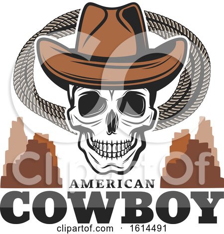 Clipart of a Wild West Cowboy Skull Wearing a Hat - Royalty Free Vector Illustration by Vector Tradition SM