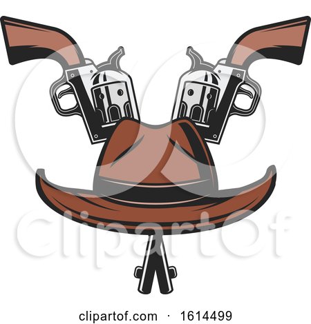 Clipart of a Cowboy Hat and Crossed Pistols - Royalty Free Vector Illustration by Vector Tradition SM