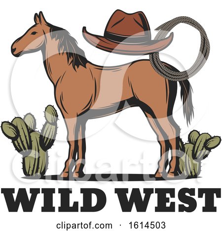 Clipart of a Brown Horse with Wild West Text - Royalty Free Vector Illustration by Vector Tradition SM
