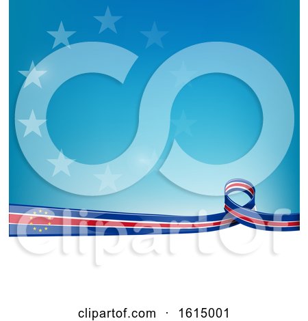 Clipart of a Cape Verde Ribbon Flag over a Blue and White Background - Royalty Free Vector Illustration by Domenico Condello