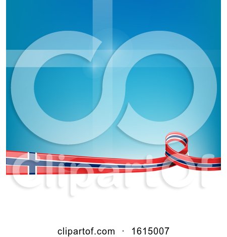 Clipart of a Norwegian Ribbon Flag over a Blue and White Background - Royalty Free Vector Illustration by Domenico Condello